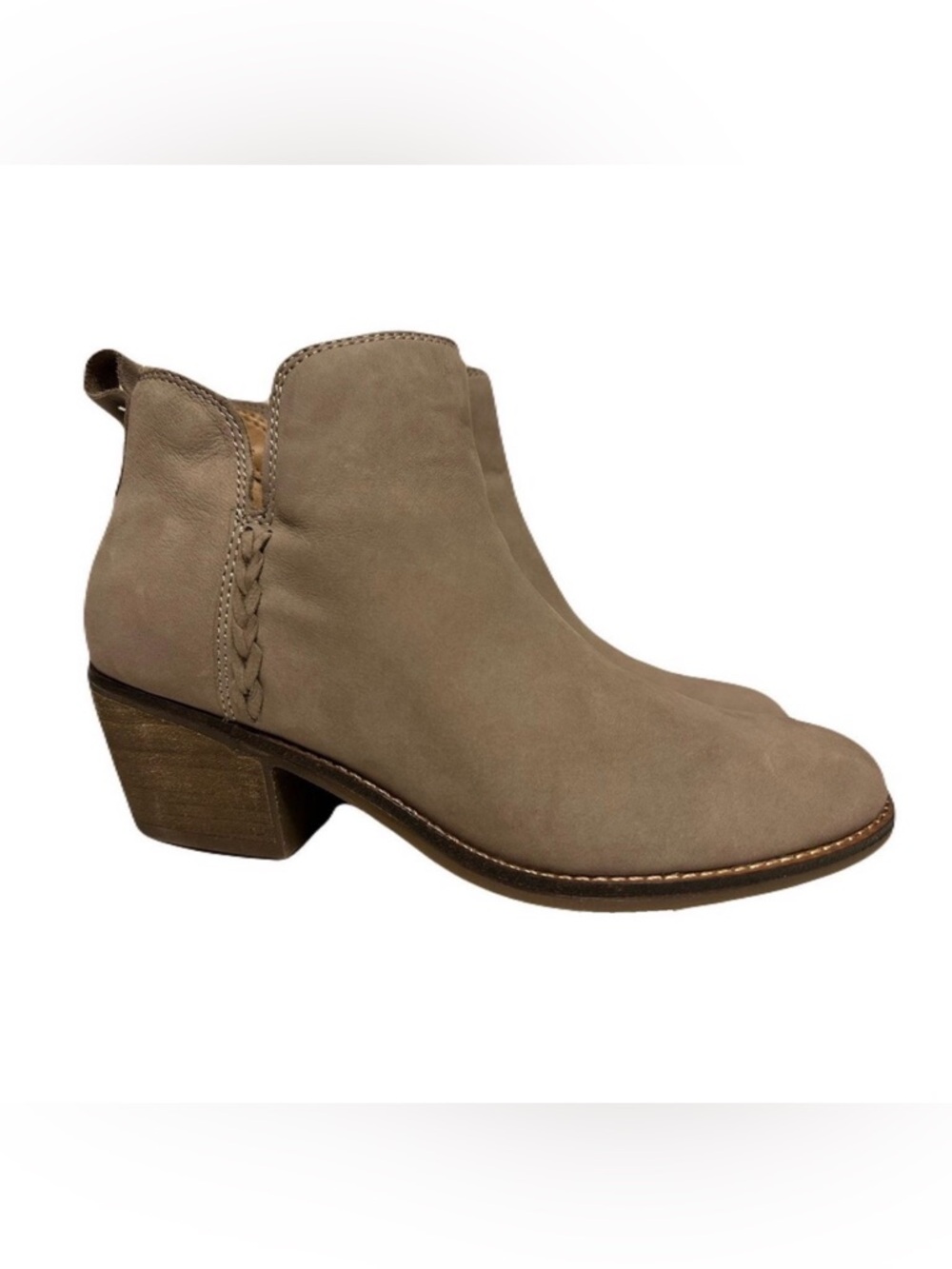 New earth Womens Size 7.5 Marisole Block Heel Casual Taupe Leather Booties